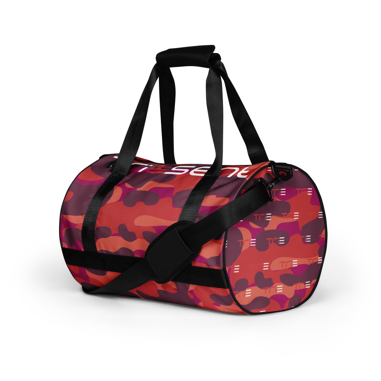 Unlock Your Confidence with the TriEsent All-Over Print Gym Bag (Fatigue, Pink, Purple, Orange)
