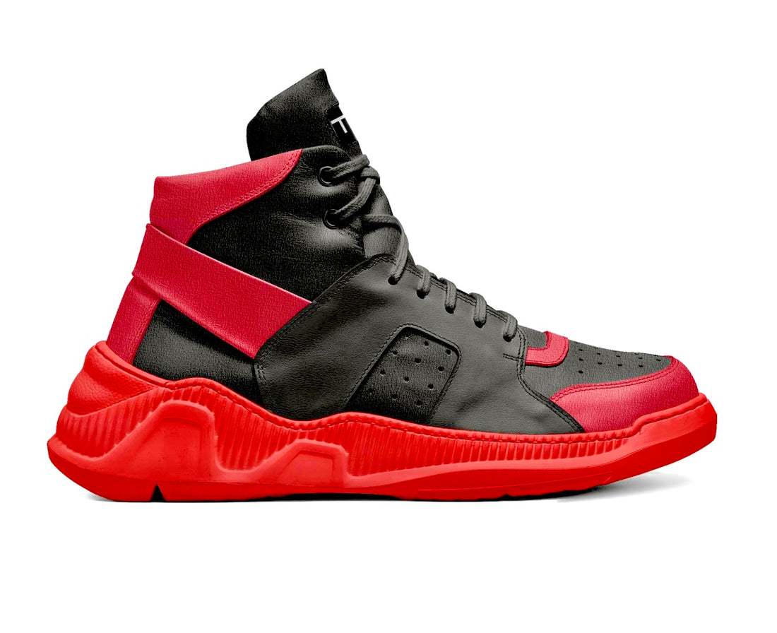 “Introducing the Tri 1: Redefining Style with the Perfect Blend of Red and Black Leather”